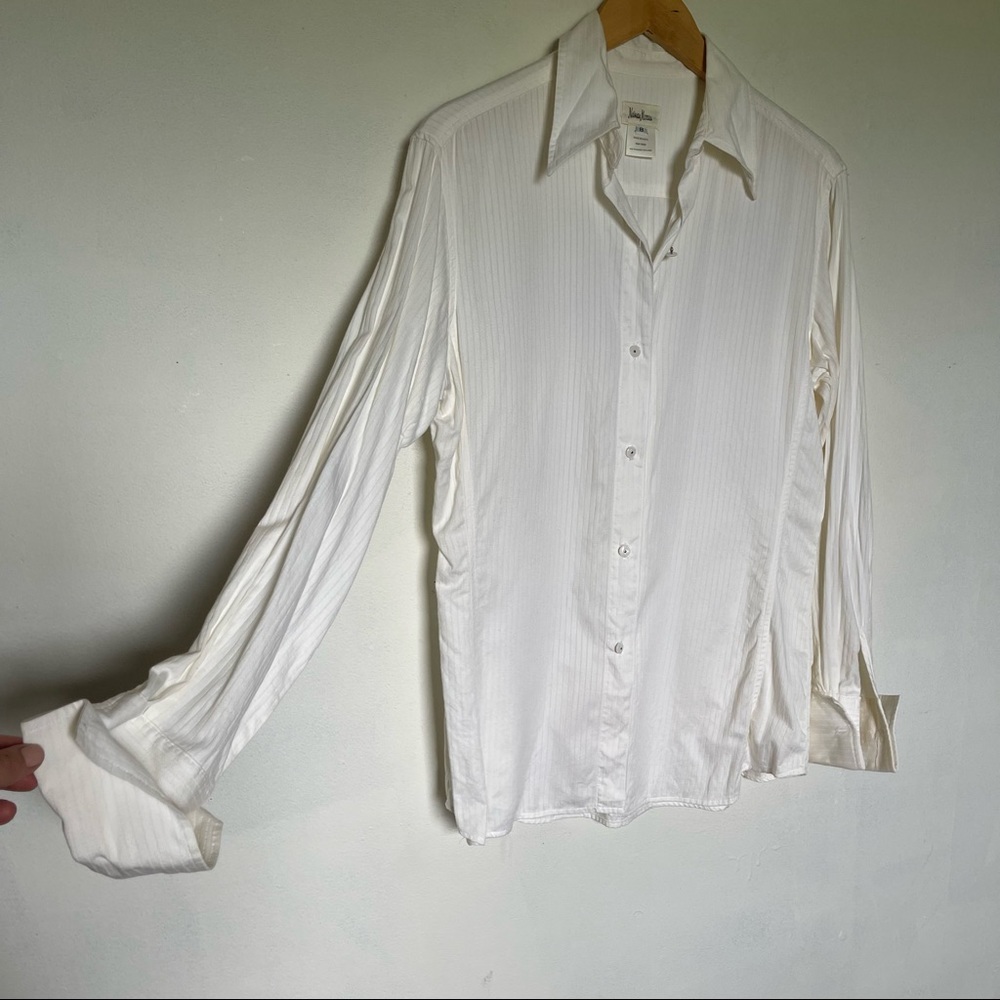 Neiman Marcus White Button-Up Long Sleeve Blouse